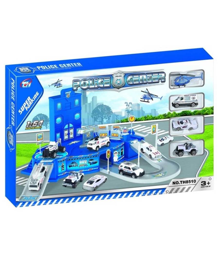 Playset Stazione Forze Dell'ordine Con Rampe Pitstop 3 Macchinine 1 Elicottero --1