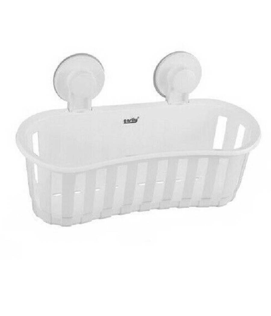 Cesto Contenitore Porta Oggetti A Ventosa Bianco Accessori Bagno 30x10cm 59553 --0