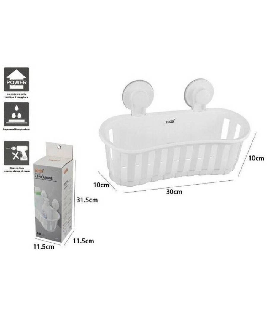Cesto Contenitore Porta Oggetti A Ventosa Bianco Accessori Bagno 30x10cm 59553 --1