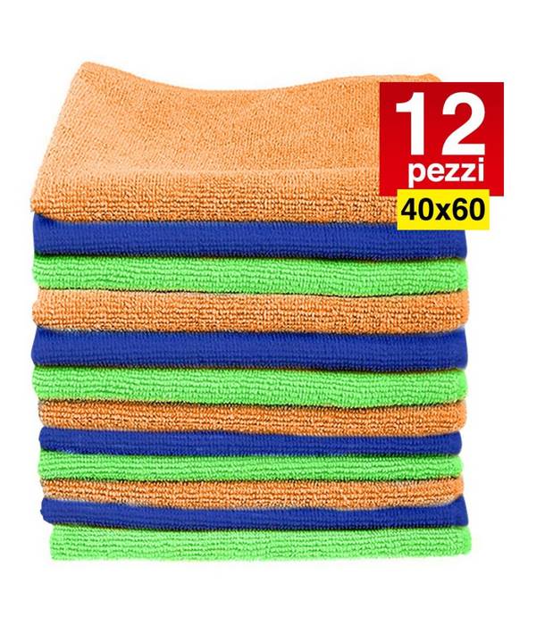 12 Panni Microfibra 40 X 60 Cm Asciugamano Panno Pulizia Multiuso Lavaggio Auto -