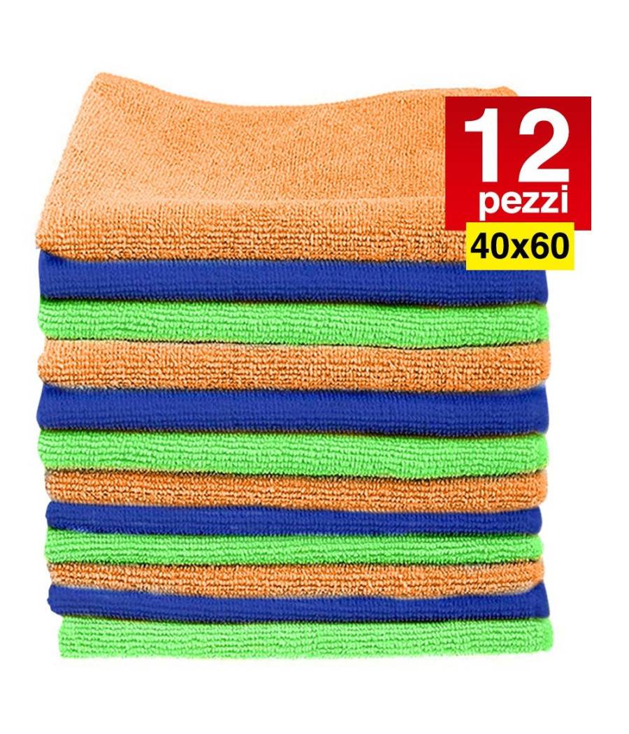 12 Panni Microfibra 40 X 60 Cm Asciugamano Panno Pulizia Multiuso Lavaggio Auto --0