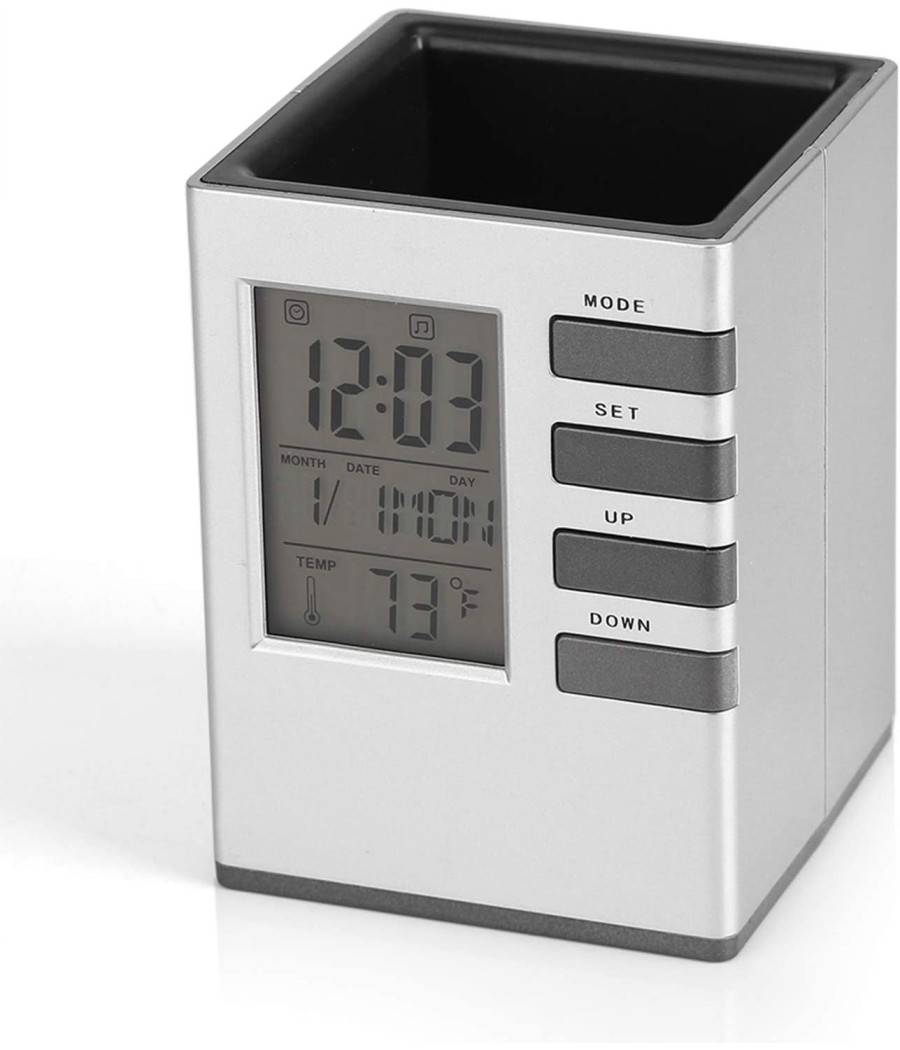 Portapenne Da Scrivania X Ufficio Casa Con Display Digitale Orologio Illuminato --2