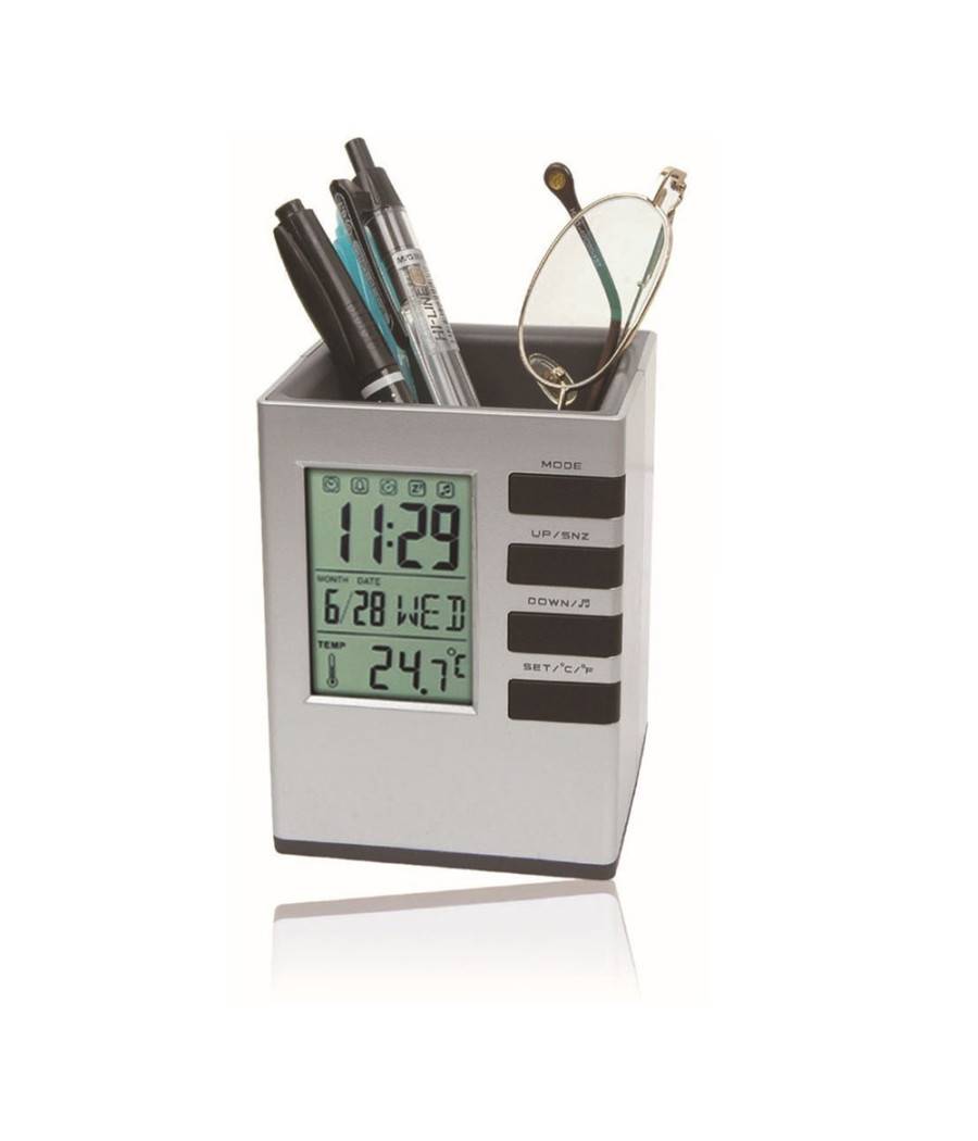 Portapenne Da Scrivania X Ufficio Casa Con Display Digitale Orologio Illuminato --4