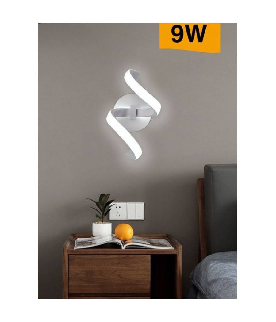 Applique Led Da Muro 9 Watt Curva Spirale Luce Naturale Fredda Calda E58 Bianca - -Bianco Freddo --0