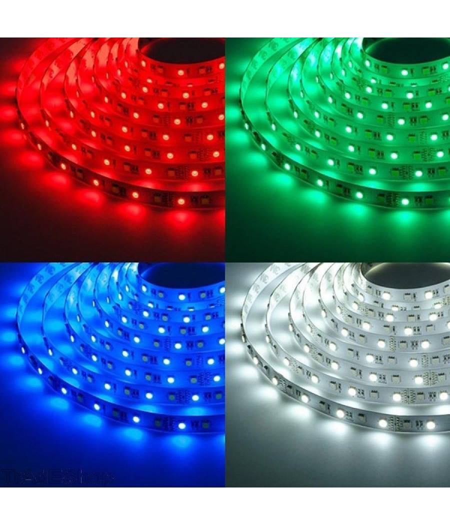 Bobina Striscia Strip Led 5050 Flessibile 5m 300 Led Adesiva Luce Interno Ip 20 - -Bianco Caldo --0