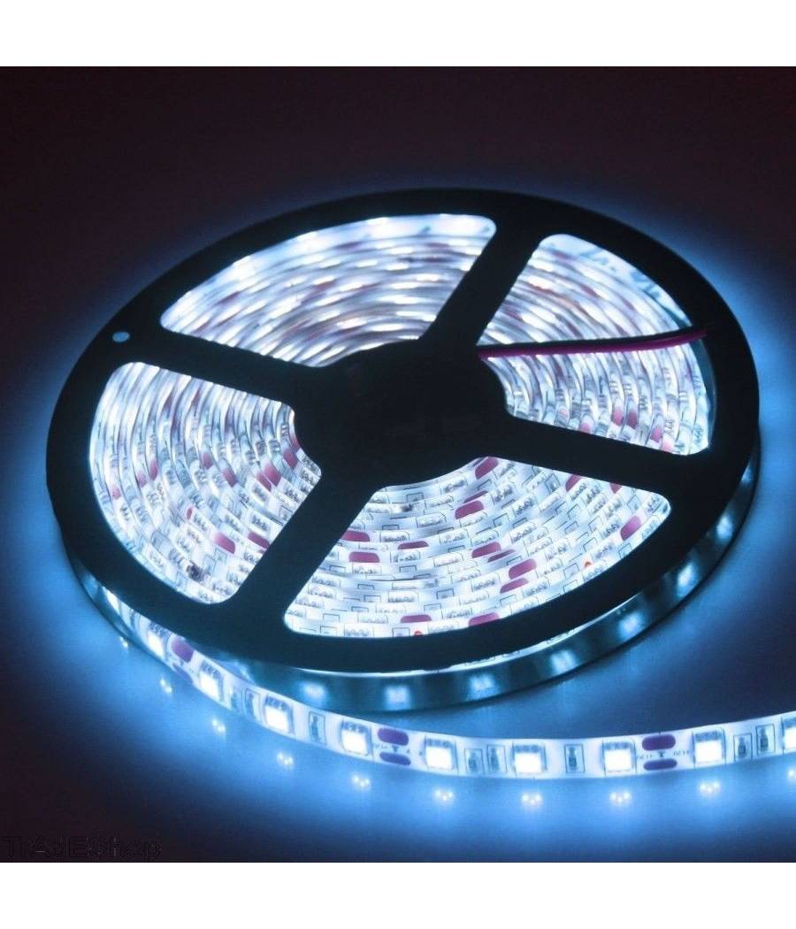 Bobina Striscia Strip Led 5050 Flessibile 5m 300 Led Adesiva Luce Interno Ip 20 - -Bianco Caldo --2