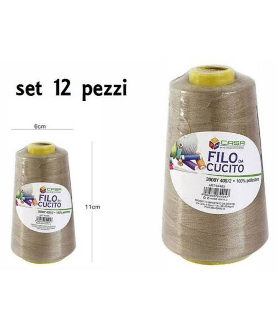 Set 12 Pz Filati A Cono Filo Poliestere Cucito 3000y 40s/2 Beige Gomitolo Cotone --0