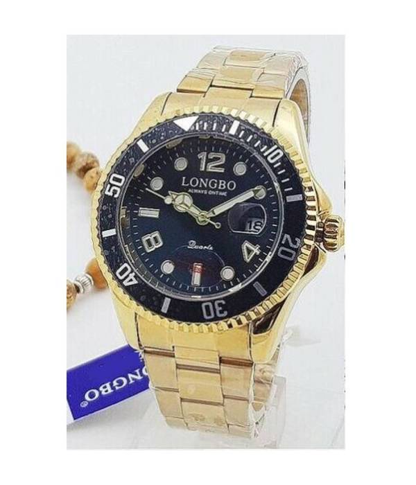 Orologio Polso Longbo 80430g Uomo Quarzo Data Impermeabile Elegante Dorato Nero -