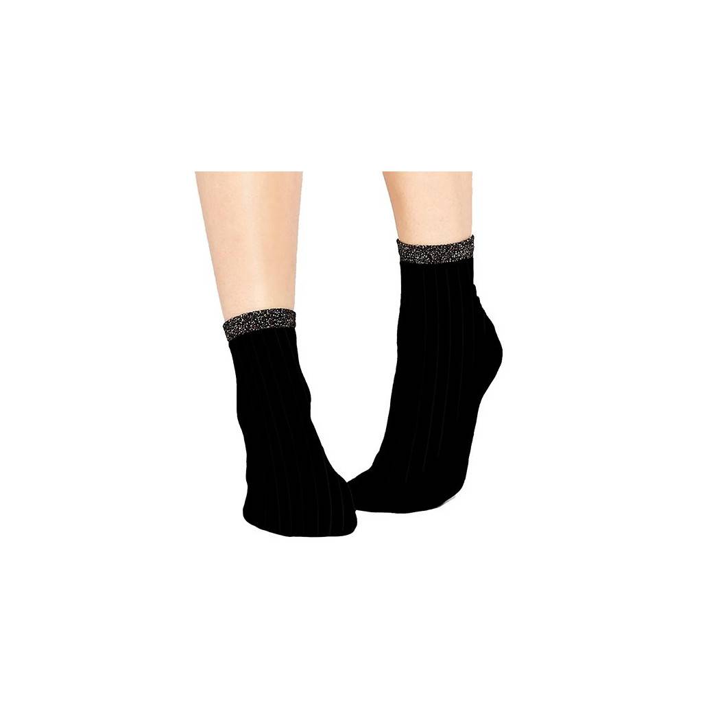 Pack Calzini Collo Basso Da Donna In Cotone Nero Con Fascia Glitterata W816 --1