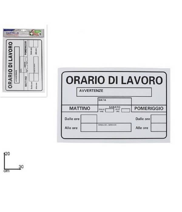 Cartello Targa In Pvc 30 X 20 Cm Orario Di Lavoro Ufficio Attivita' Segnaletica -