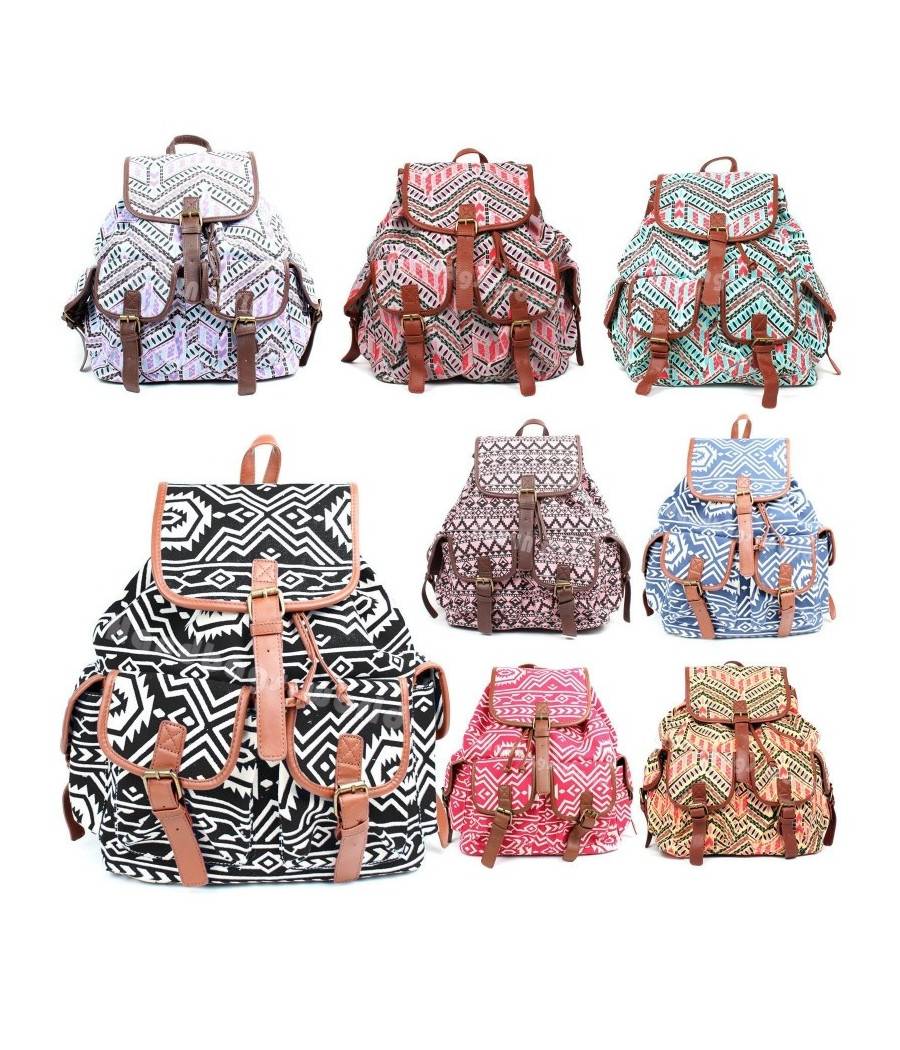Zaino Donna Casual Tracolla Sacchetto Tela Retro' Vintage Azteco Borsa Scuola --0