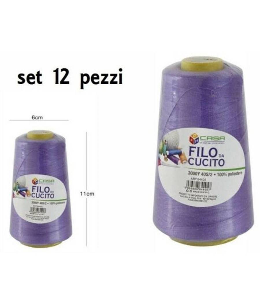 Set 12 Pz Filati A Cono Filo Poliestere Cucito 3000y 40s/2 Viola Gomitolo Cotone --0