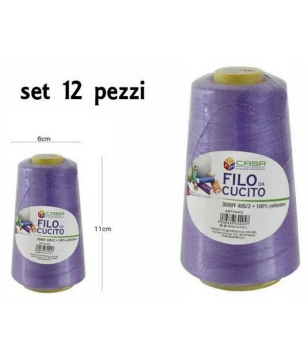 Set 12 Pz Filati A Cono Filo Poliestere Cucito 3000y 40s/2 Viola Gomitolo Cotone -