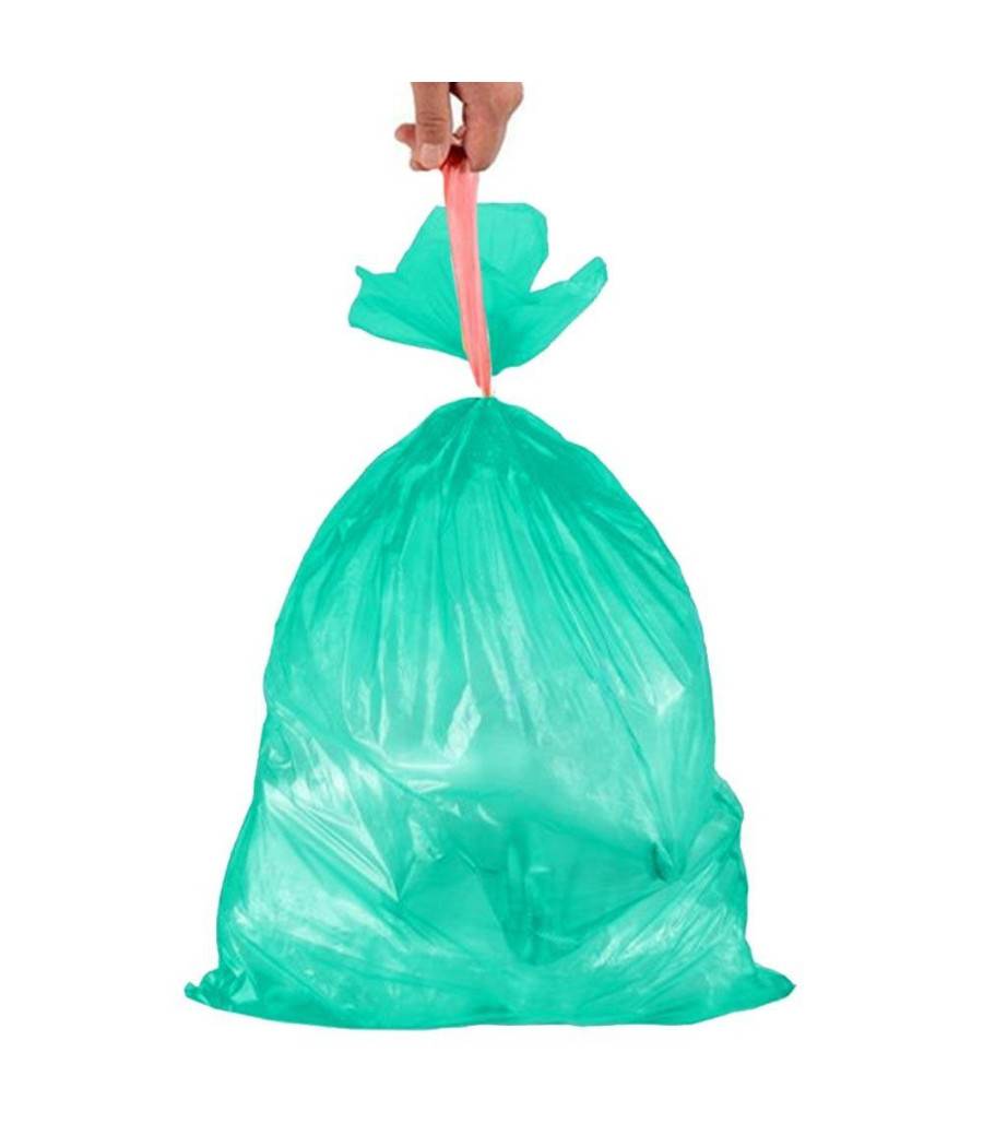 7x Rotoli Sacchetti Buste Spazzatura 40lt 55x65cm Chiusura Laccetto Verde 105pz --1