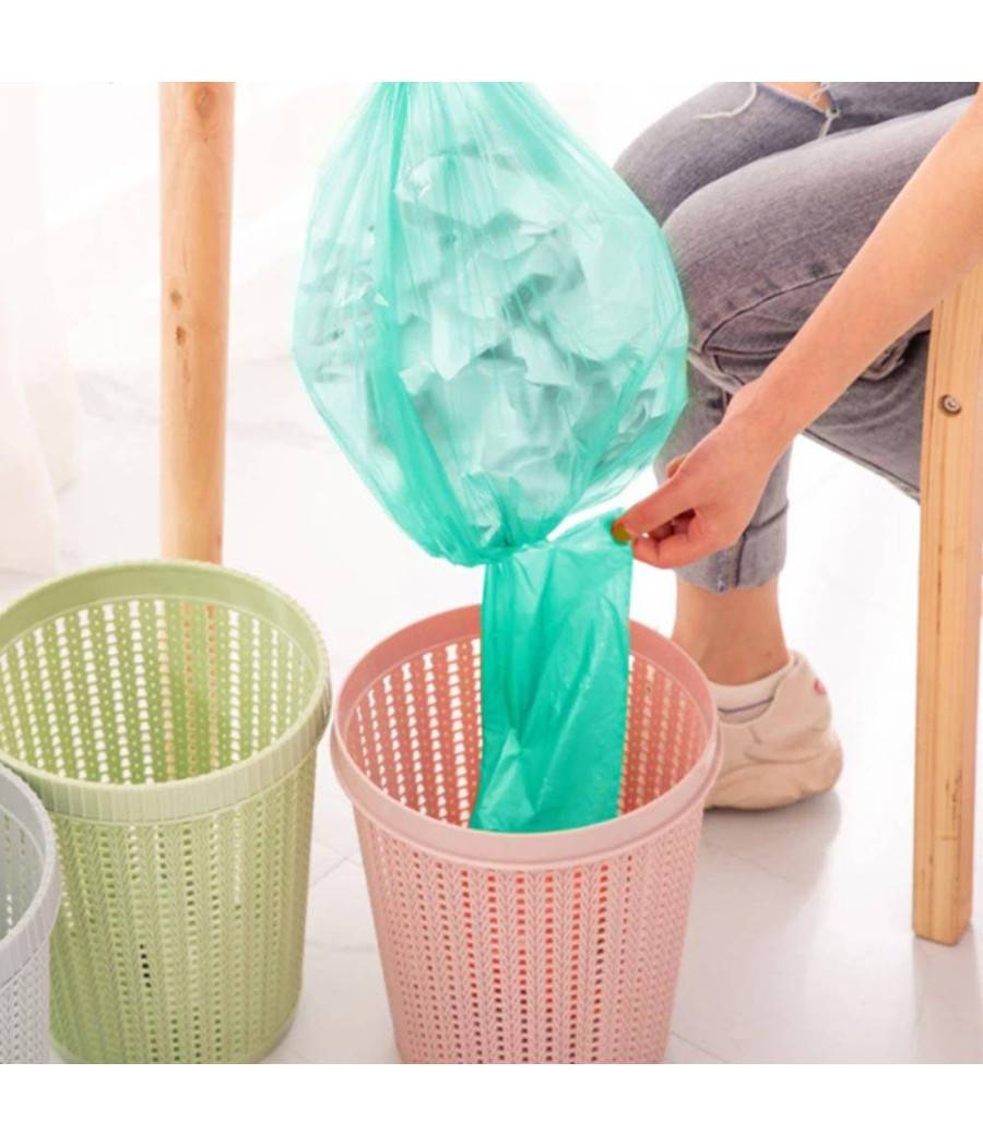 7x Rotoli Sacchetti Buste Spazzatura 40lt 55x65cm Chiusura Laccetto Verde 105pz --3