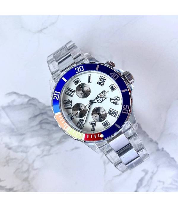 Orologio Polso Coss Uomo Analogico Quarzo Luminoso Silver Blu Quadrante Bianco -