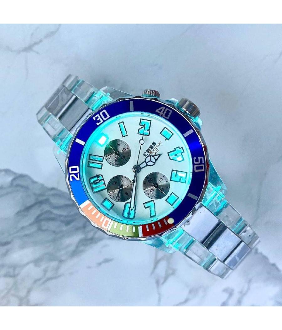 Orologio Polso Coss Uomo Analogico Quarzo Luminoso Silver Blu Quadrante Bianco --1