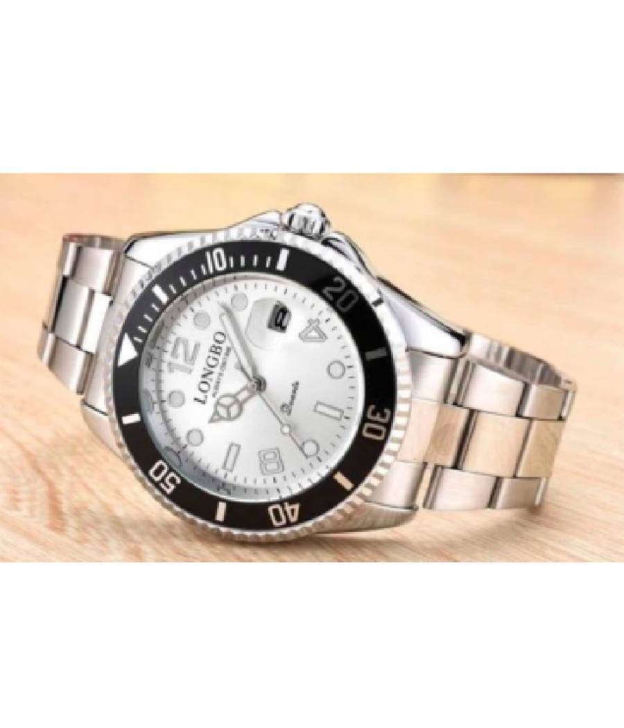 Orologio Polso Longbo 80430g Uomo Quarzo Impermeabile Data Elegante Silver Nero --0
