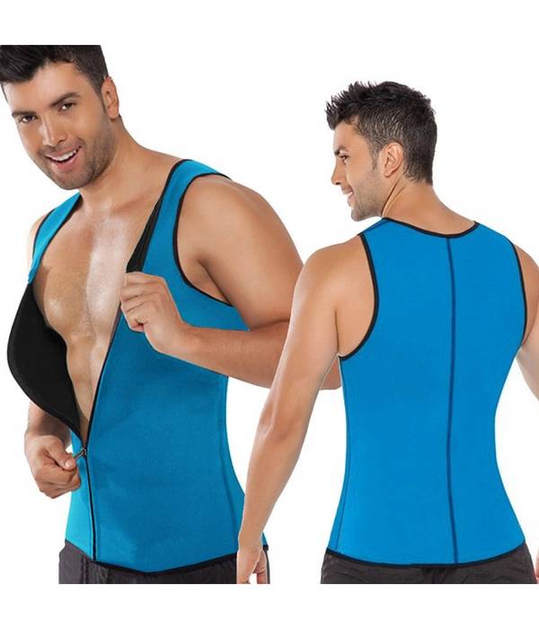 Canotta Snellente Uomo Con Zip Shapers Dimagrante Riduci Peso Neotex Azzurra -    XXL