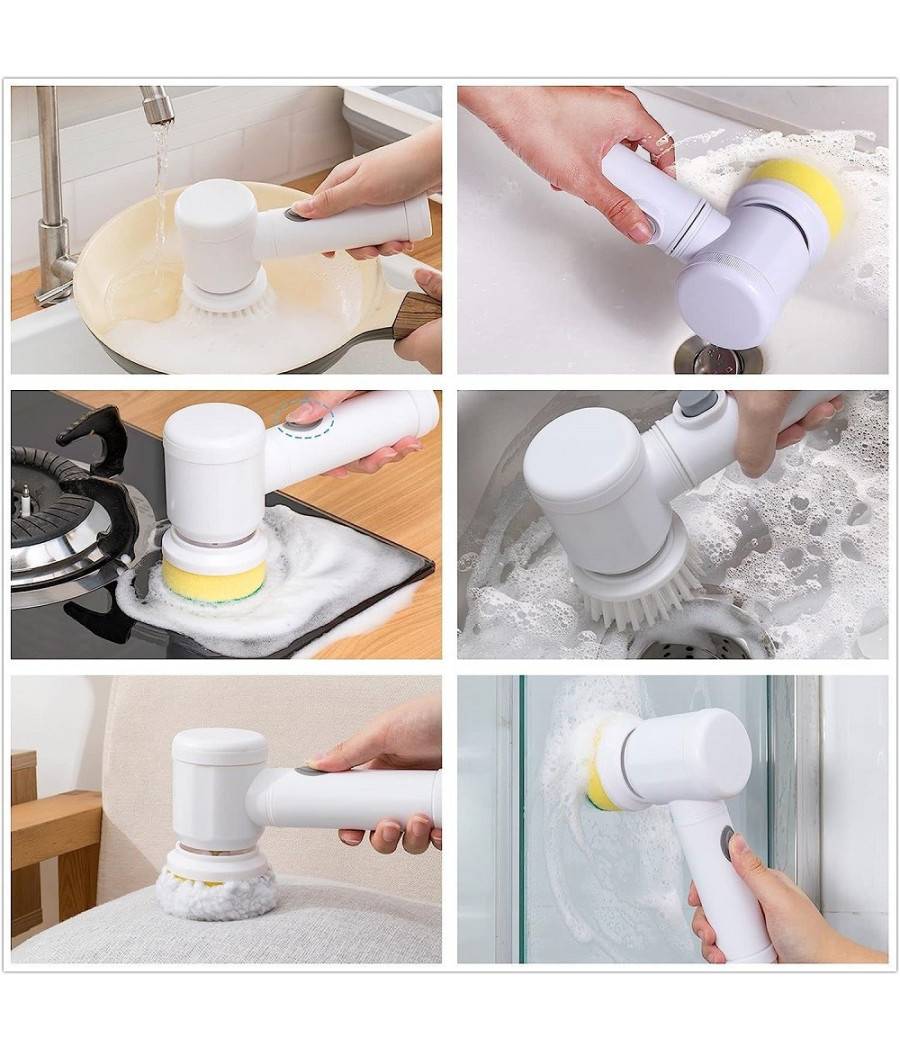 Spazzola Rotante Elettrica Per Pulizia Multifunzione Con 3 Testine Bagno Cucina --3
