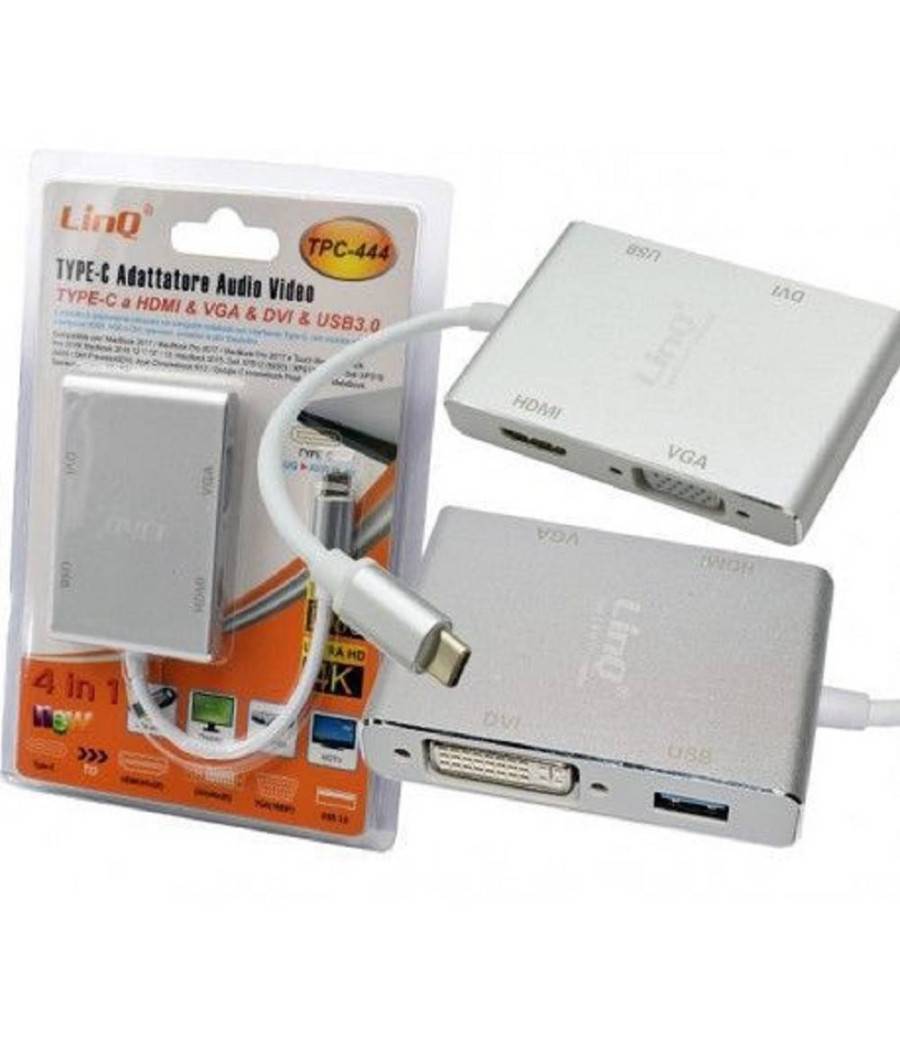 Adattatore Convertitore Audio Video 4in1 Da Type-c A Vga Hdmi Dvi Usb3.0 Tpc-444 --0