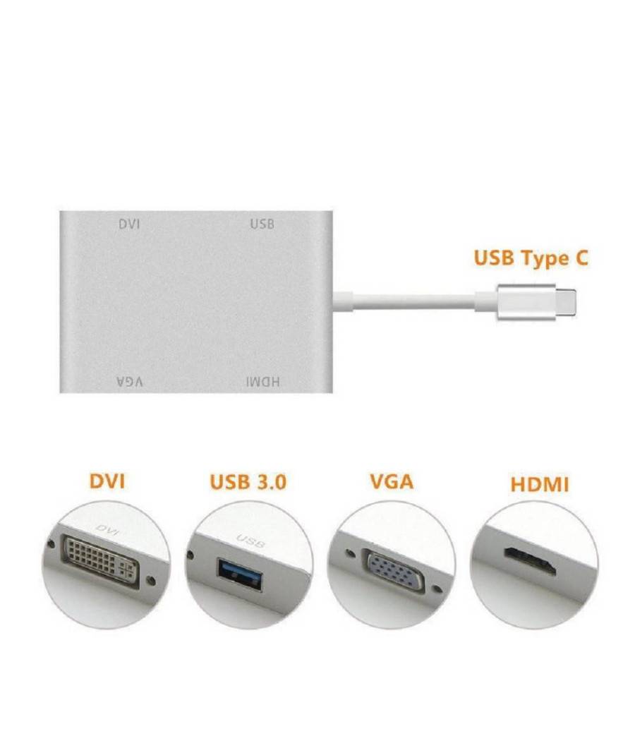 Adattatore Convertitore Audio Video 4in1 Da Type-c A Vga Hdmi Dvi Usb3.0 Tpc-444 --1