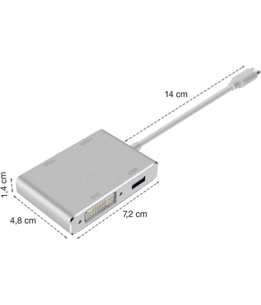 Adattatore Convertitore Audio Video 4in1 Da Type-c A Vga Hdmi Dvi Usb3.0 Tpc-444 --2