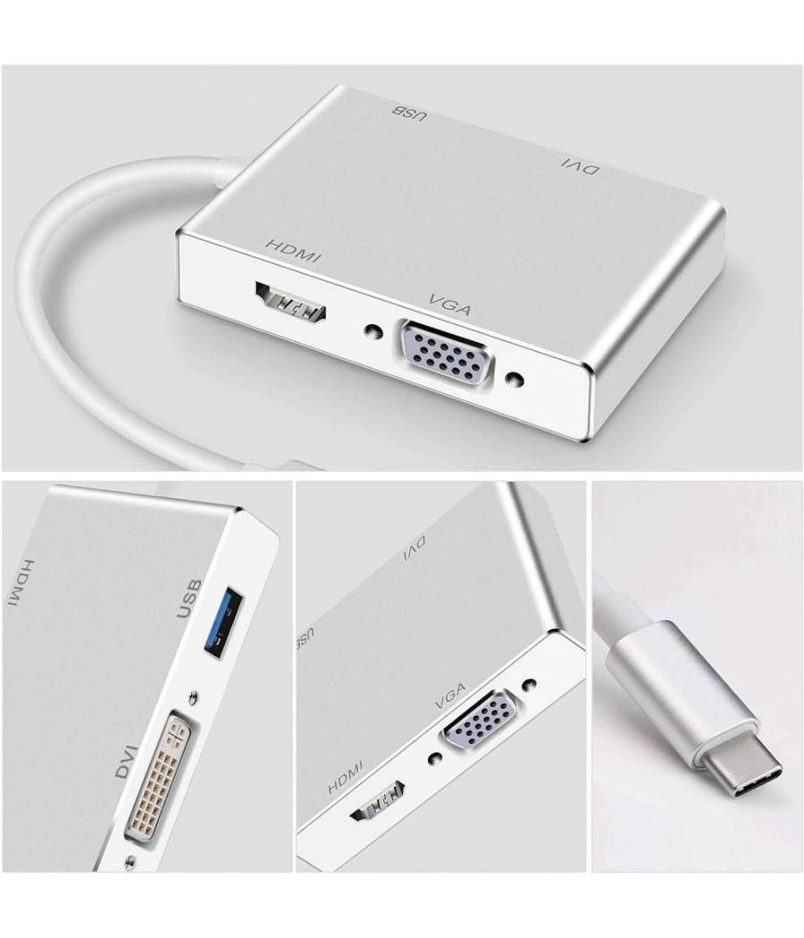 Adattatore Convertitore Audio Video 4in1 Da Type-c A Vga Hdmi Dvi Usb3.0 Tpc-444 --4
