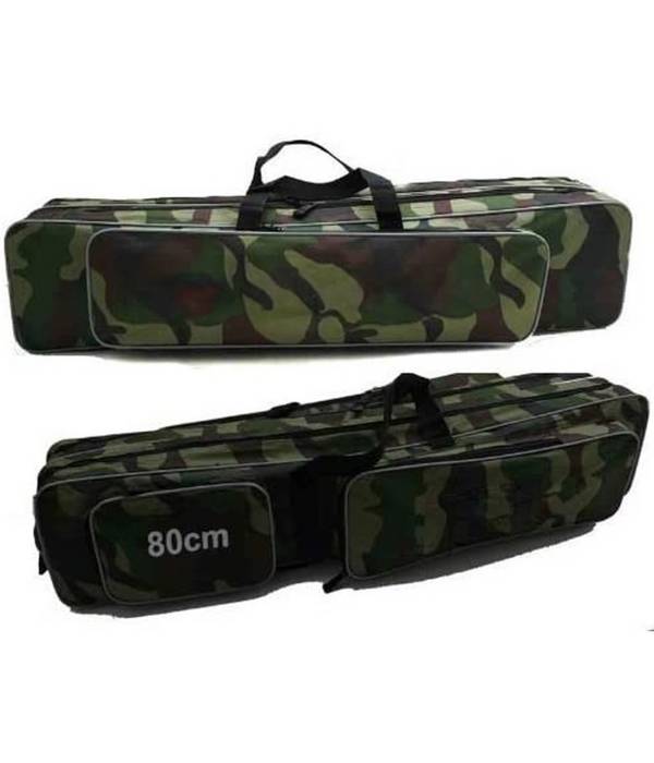 Borsa Fodero Custodia Porta Canne Da Pesca 80cm Con 2 Scomparti Zip Pieghevole -