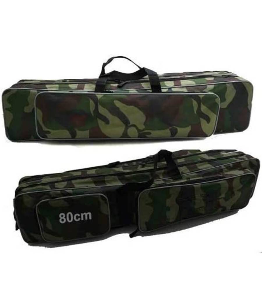 Borsa Fodero Custodia Porta Canne Da Pesca 80cm Con 2 Scomparti Zip Pieghevole --0