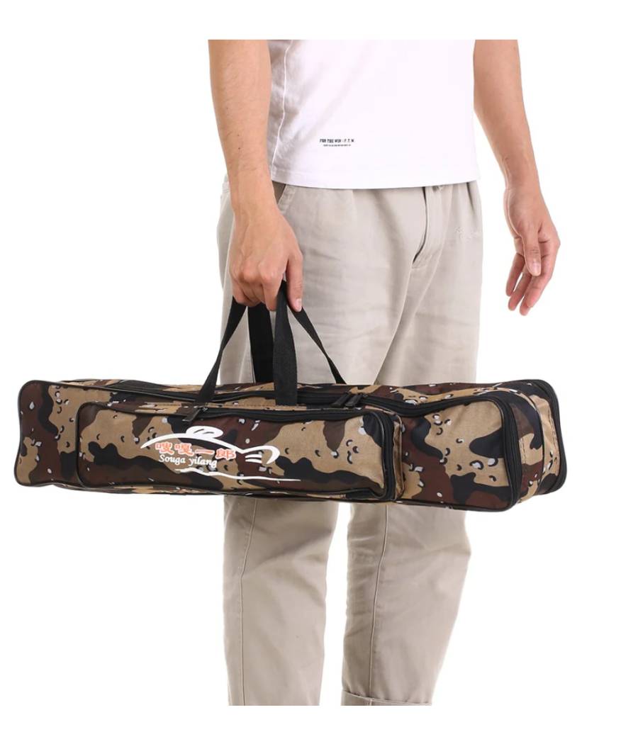 Borsa Fodero Custodia Porta Canne Da Pesca 80cm Con 2 Scomparti Zip Pieghevole --1