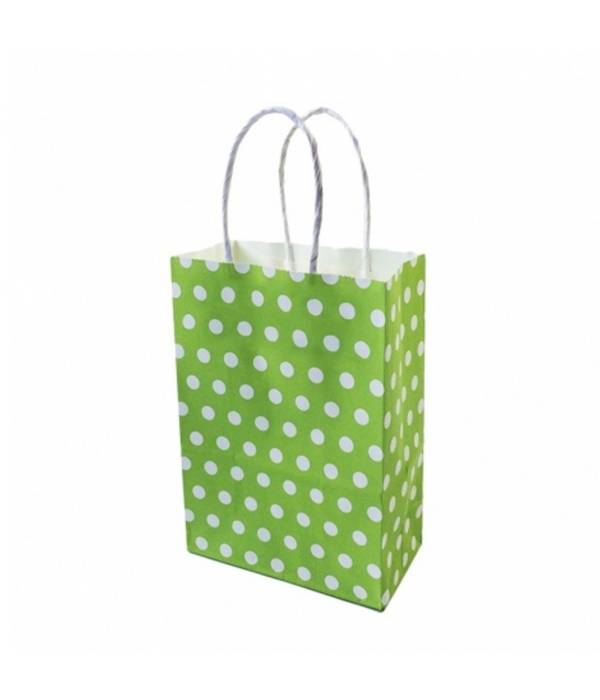 6 Buste Da Regalo Shoppers In Carta Con Manici Verde Pois 21x14.5x8 Cm Sacchetti -