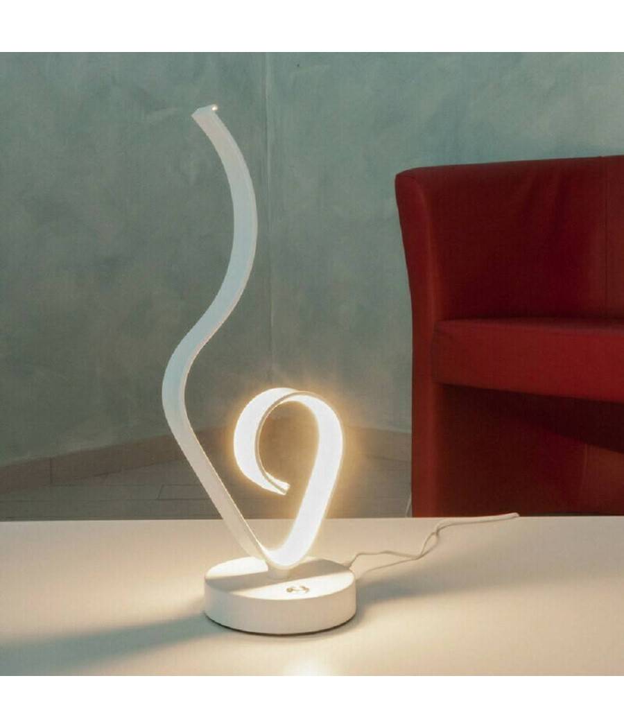 Lume Da Comodino Ad Onda Design Moderno 10 W Lampada Tavolo Abatjour 39x15 Luce - -Bianco Caldo --0