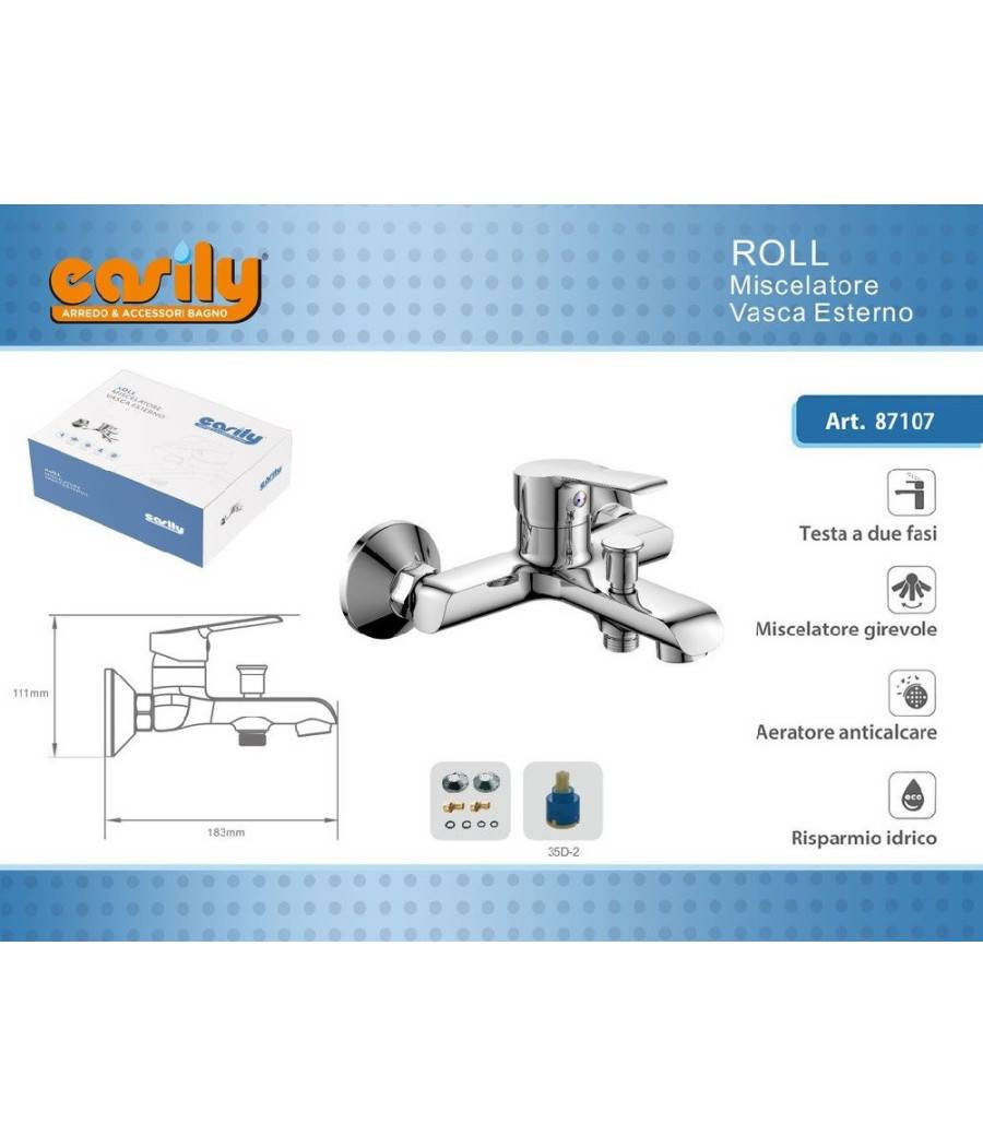 Rubinetto Miscelatore Gruppo Vasca Da Bagno Cromato Con Attacco Doccia Roll87107 --1