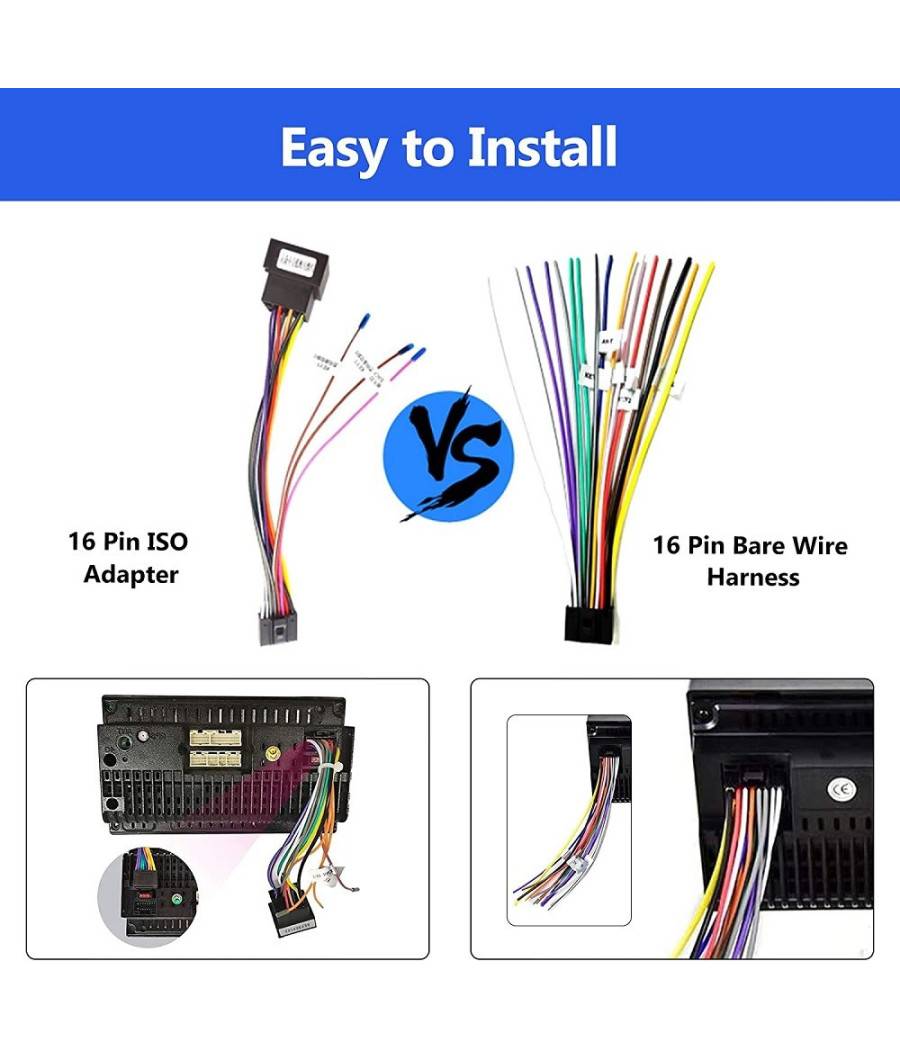 Cavo Adattatore Da 16 Pin A Iso Presa Standard Autoradio Android Linee Controllo --2