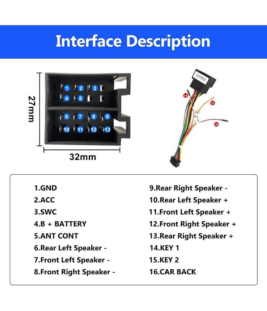 Cavo Adattatore Da 16 Pin A Iso Presa Standard Autoradio Android Linee Controllo --3
