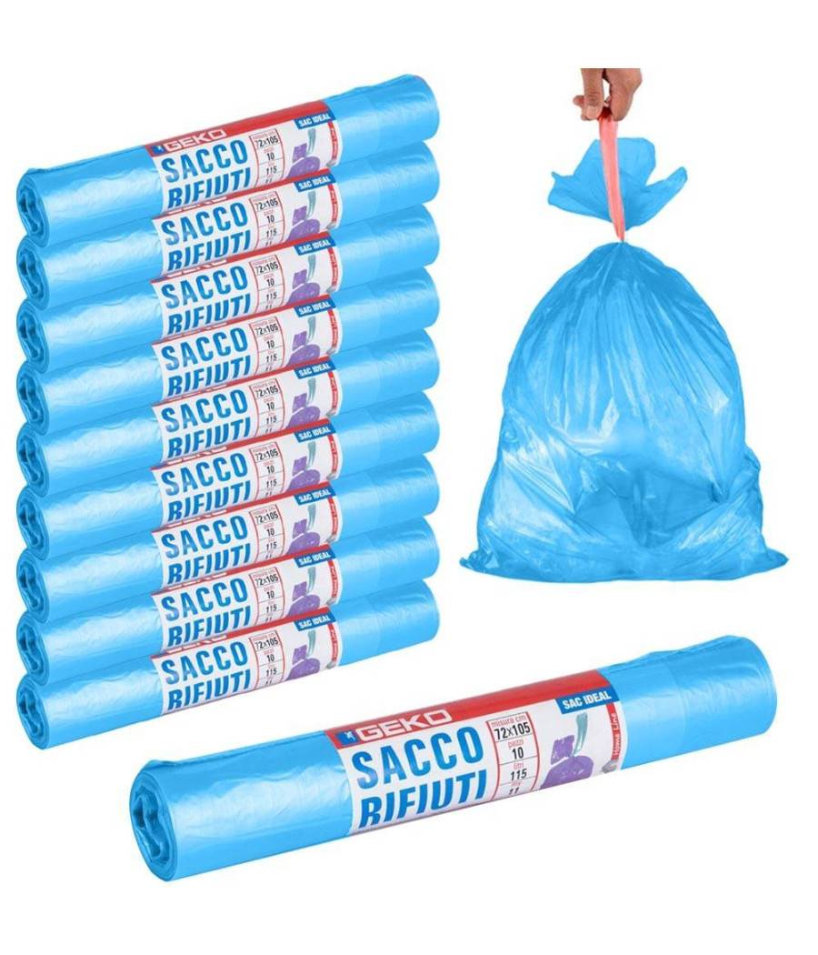 Rotoli Sacchetti Buste Per Spazzatura 115lt 72x105cm Chiusura Con Laccetto Blu --0