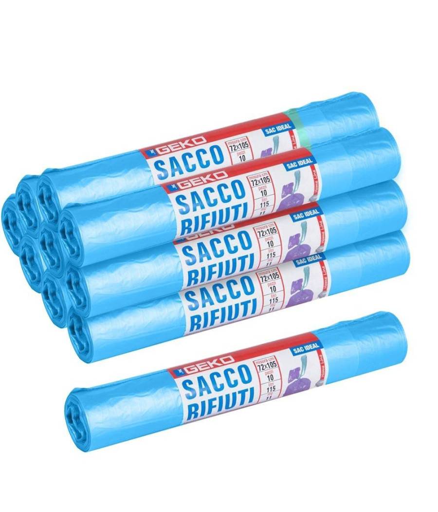Rotoli Sacchetti Buste Per Spazzatura 115lt 72x105cm Chiusura Con Laccetto Blu --3