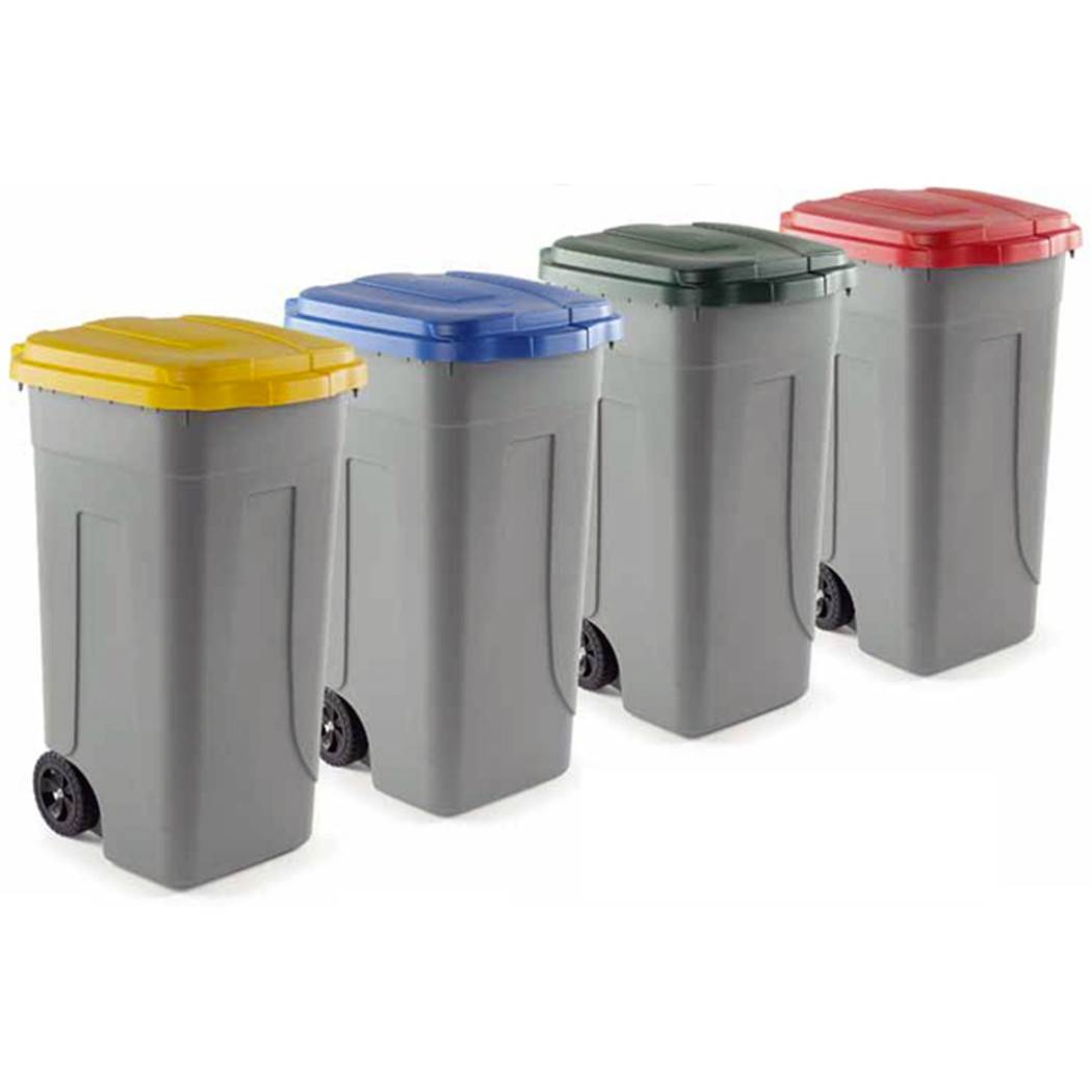 Bidone Raccolta Differenziata 100 Litri Con Coperchio Colorato E Ruote 1 Solo Pz - Giallo-0