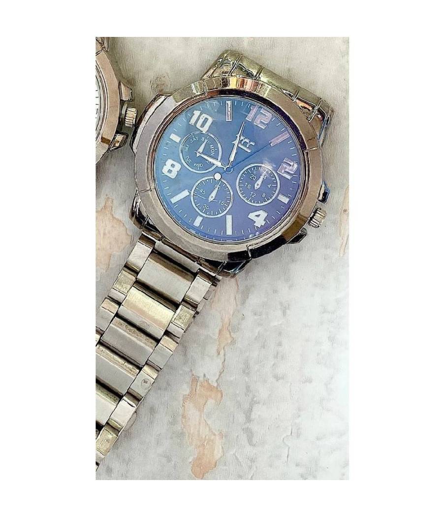 Orologio Polso Zcc Uomo Analogico Cronografo Calendario Acciaio Silver Fondo Blu --0