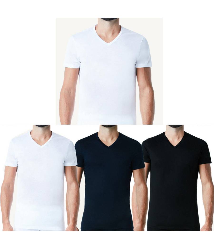 Maglia T-shirt Da Uomo Intima Manica Corta Scollo A V 100% Cotone Colore Nero - S-0