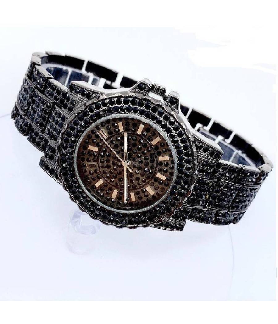 Orologio Da Polso Zcc Analogico Donna Quarzo Acciaio Moda Brillantinato Nero --0