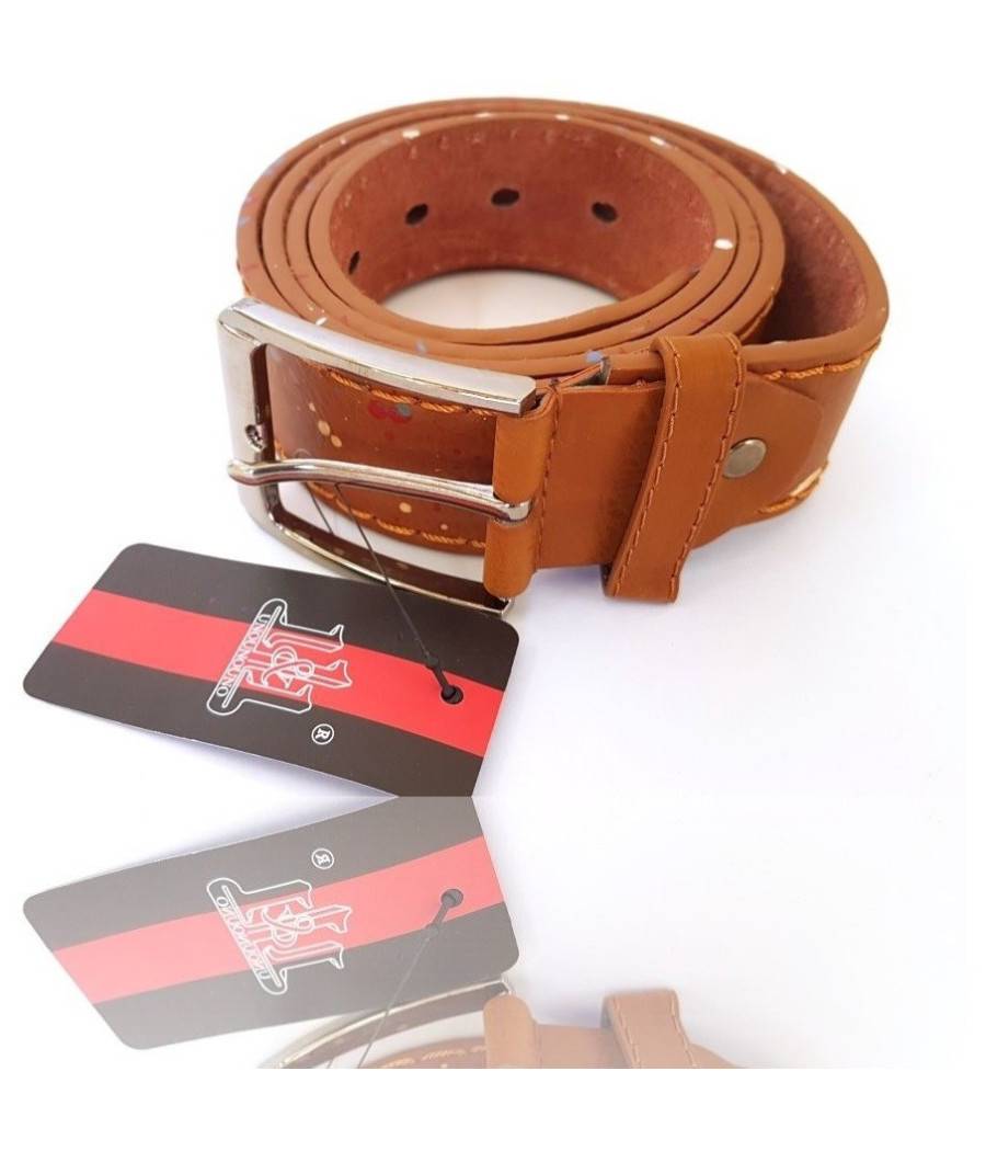 Cinta Cintura Uomo Pelle Marrone Effetto Schizzo Elegante Glamour Fashion --0