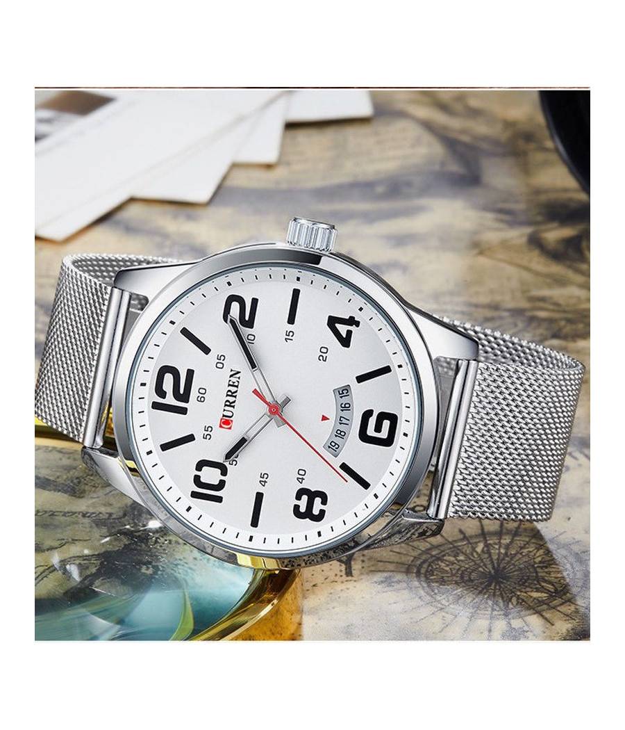Orologio Da Polso Curren 8236 Uomo Analogico Quarzo Military Data Silver Bia --0
