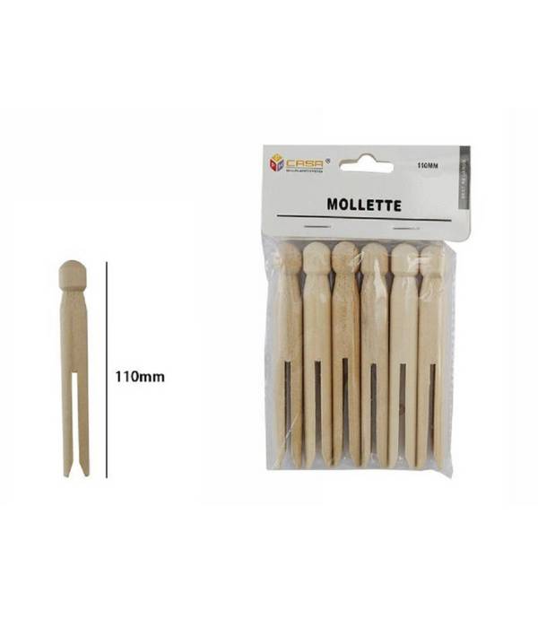 Set 18 Pz Mollette Pinze Bucato Panni In Legno Bricolage Hobbystica 110mm 53895a -