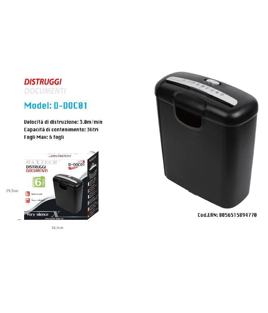 Contenitore Cestino Trita Distruggi Documenti Carta Fino 6 Fogli Maxtech D-doc01 --1