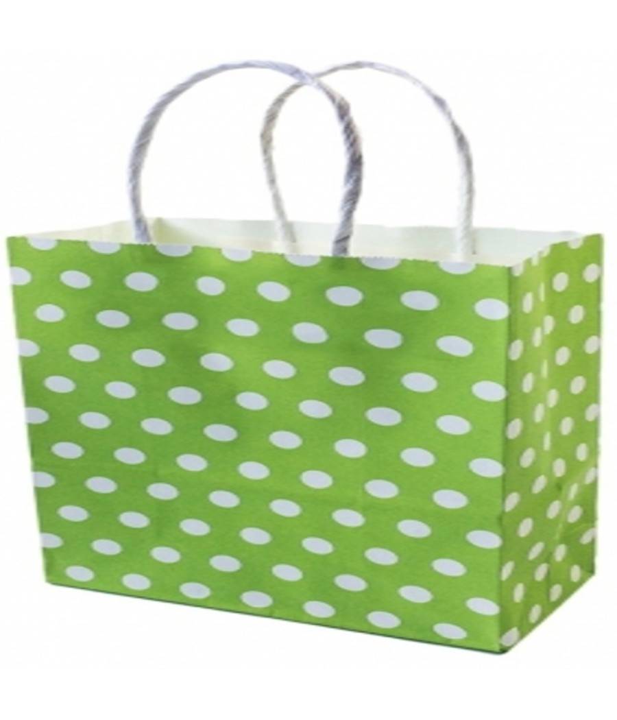 6 Buste Da Regalo Shoppers In Carta Con Manici Verde Pois 32x25.5x12.5 Sacchetti --0