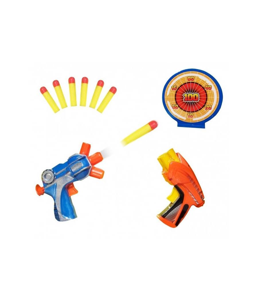 Set 2 Pistole A Tripla Canna Con 6 Dardi Soft E Doppio Bersaglio Armi Giocattolo --0