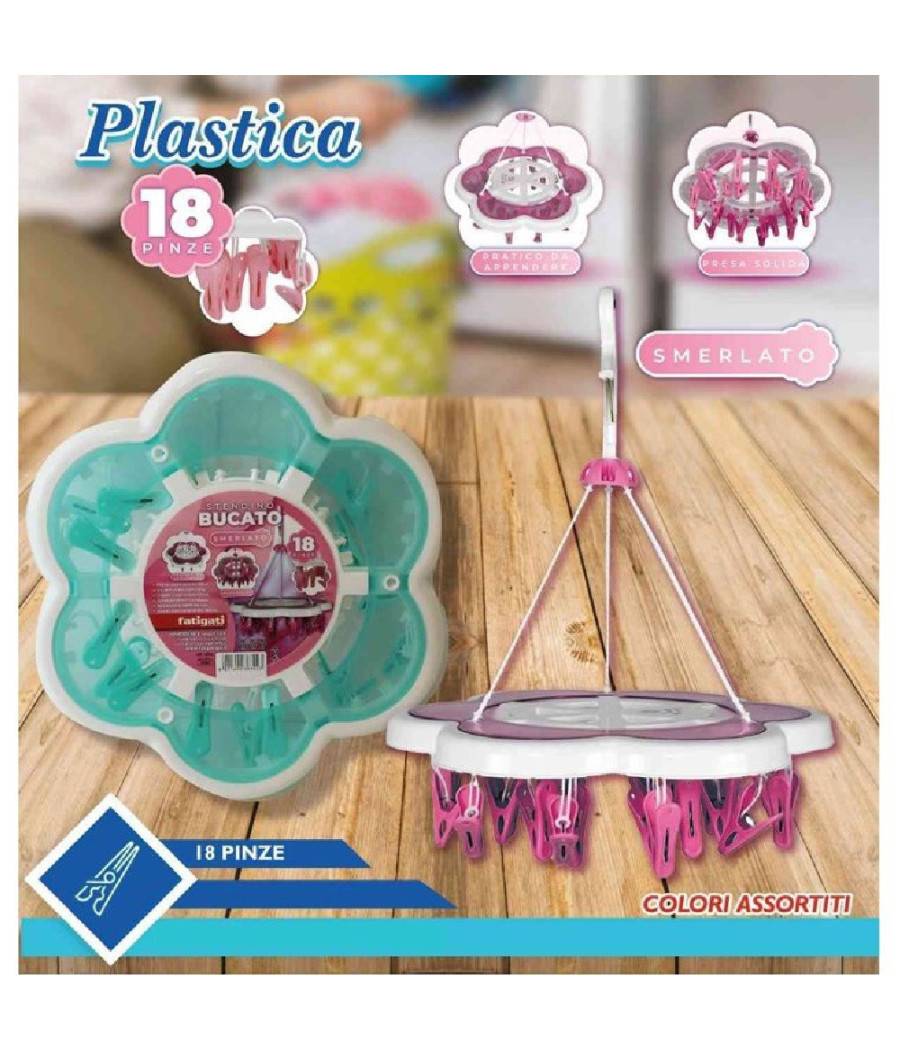 Stendibiancheria Plastica Bucato 18 Pinze Forma Fiore Stendino Biancheria 38302 --0