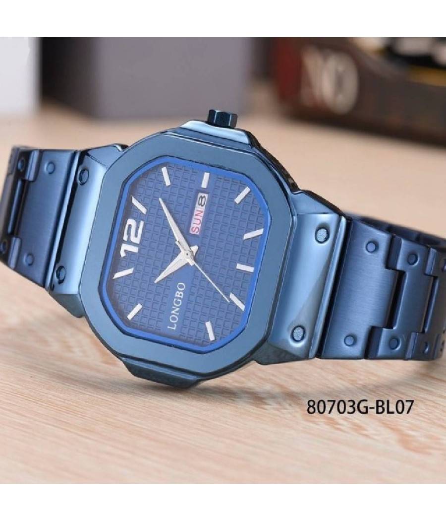 Orologio Da Polso Longbo 80703g Uomo Quarzo Data Analogico Acciaio Elegante Blu --0